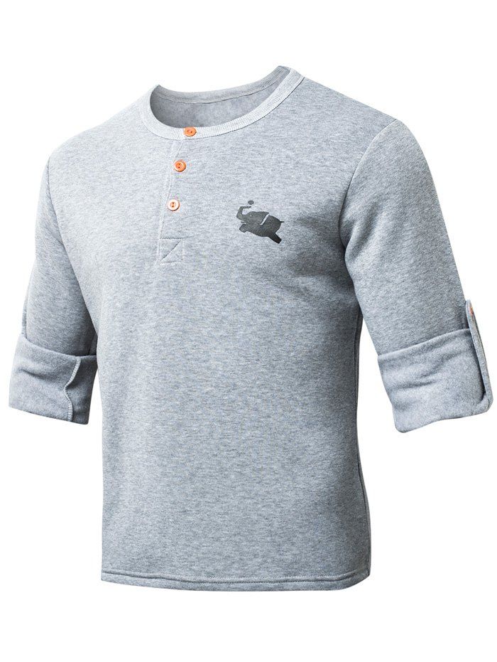

Button Embellished Round Neck Half Sleeve Sweatshirt, Gray