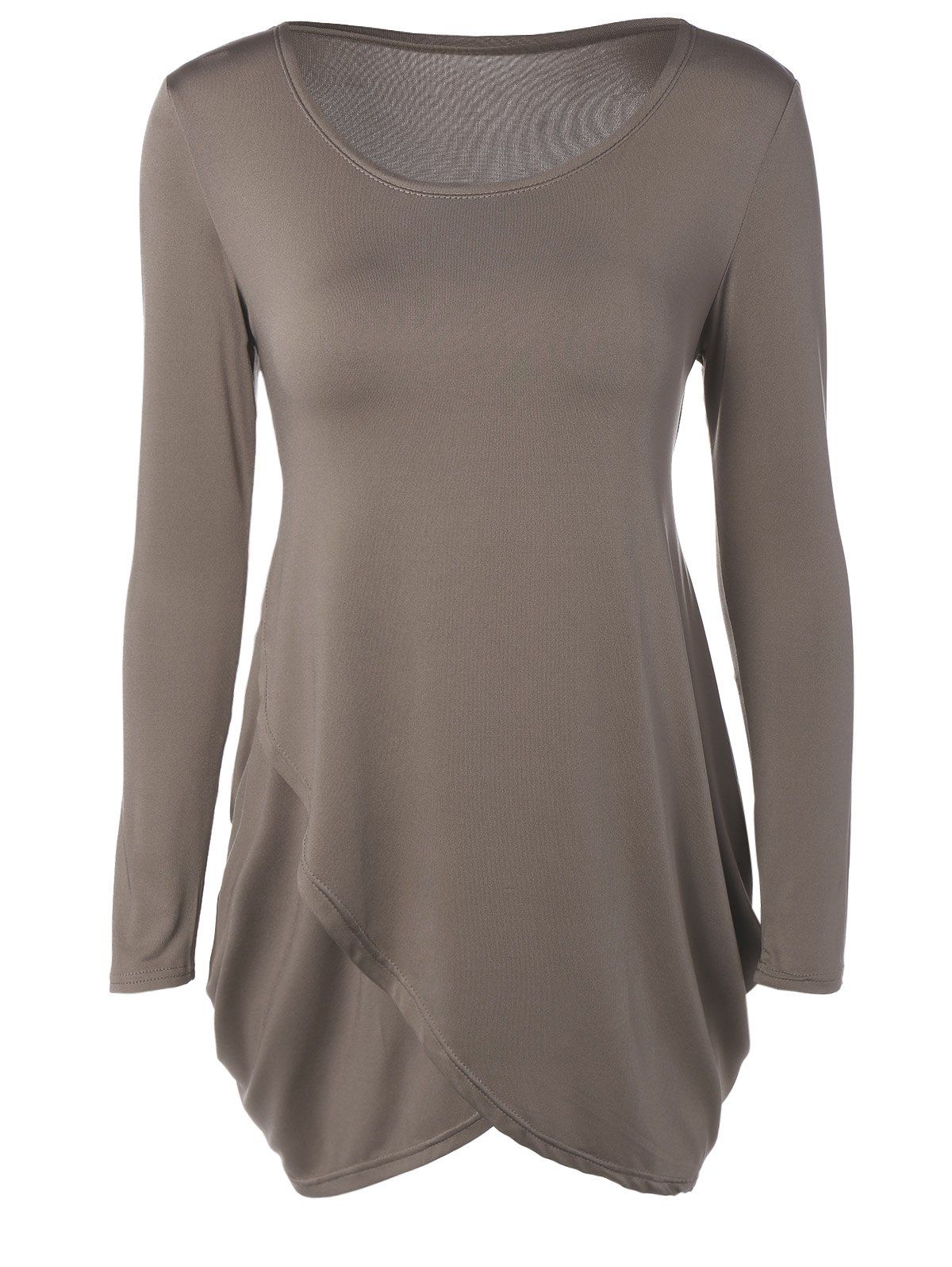 

Long Sleeve Asymmetric T Shirt Dress, Light brown