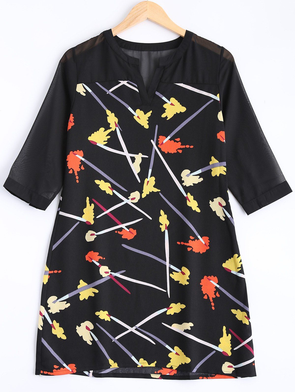 

Paintbrush Print Plus Size Dress, Black