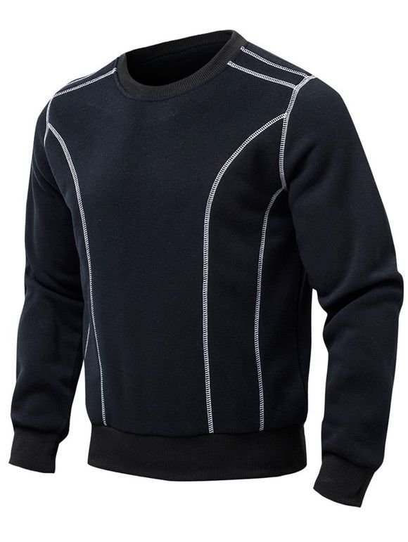 Sweat-shirt Embelli Cousu à Manches Longus à Col Rond - Noir XL