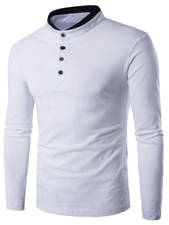 T-Shirt à manches longues col roulé avec boutons - Blanc M
