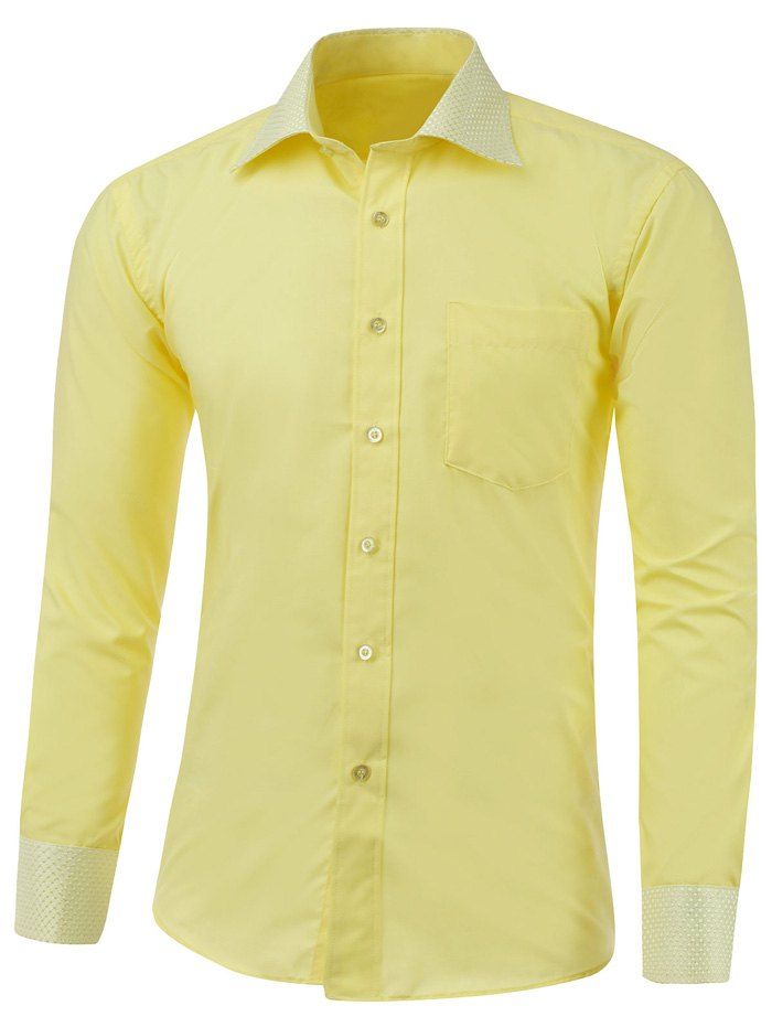 

Long Sleeve Button Up Polka Dot Insert Shirt, Yellow