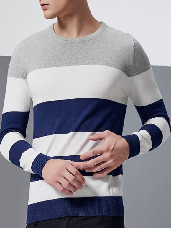Ras du cou à manches longues Color Block Splicing design Sweater - Gris XL