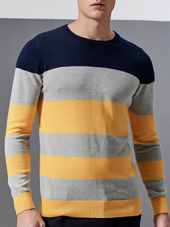 Ras du cou à manches longues Color Block Splicing design Sweater - Jaune XL