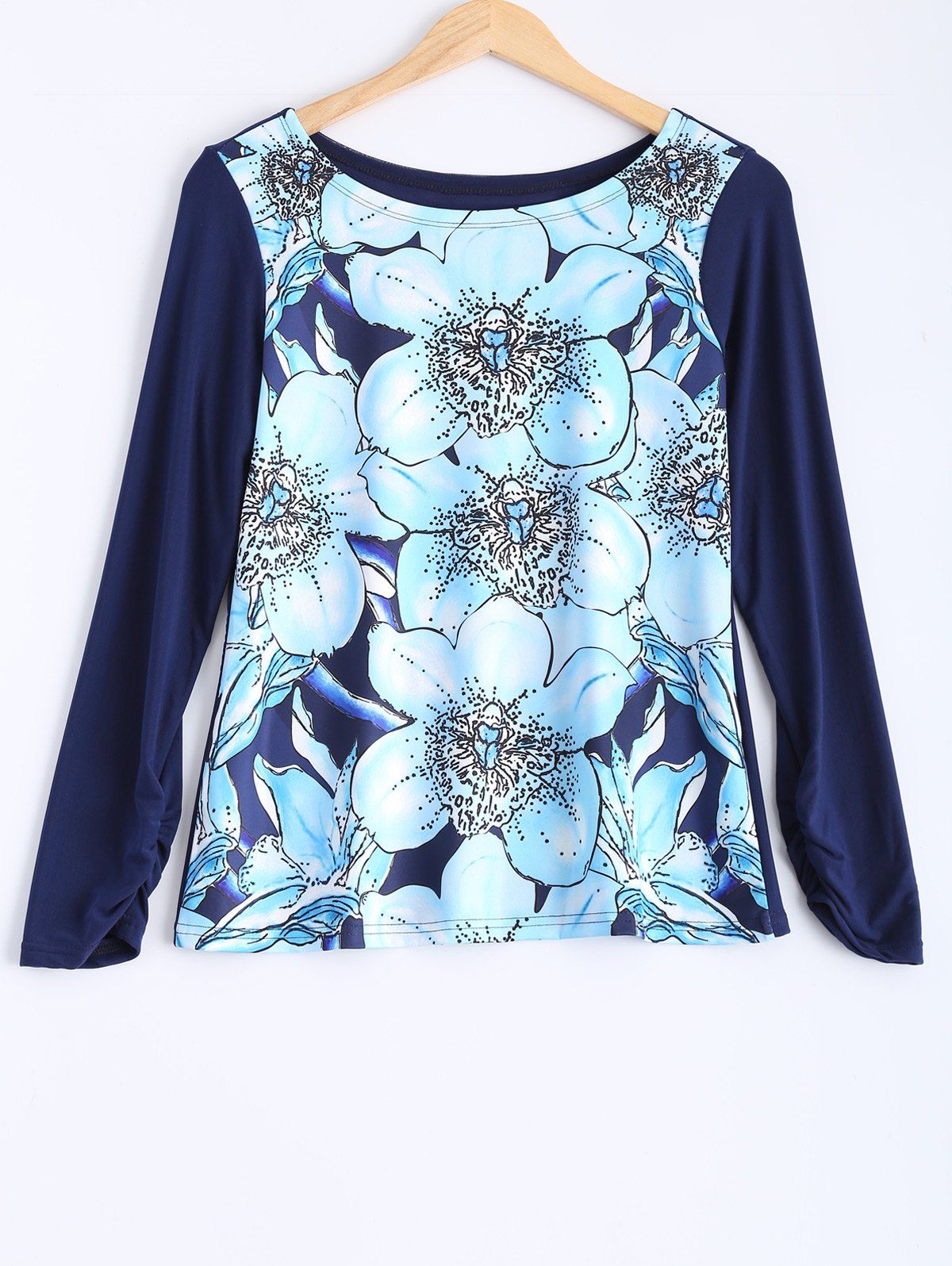 

Flower Print Plus Size Long Sleeve T-Shirt, Blue