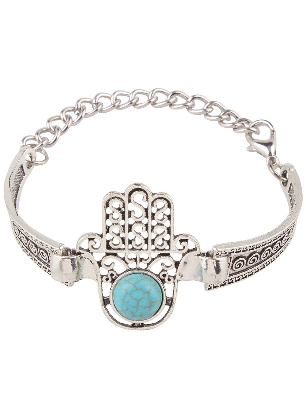 

Fake Turquoise Palm Alloy Bracelet, Silver