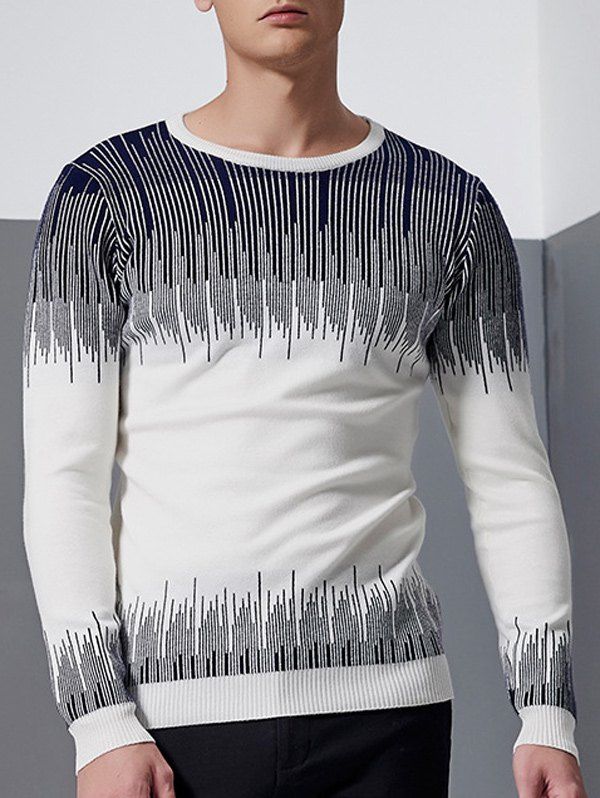 

Crew Neck Long Sleeve Linellae Design Sweater, Deep blue