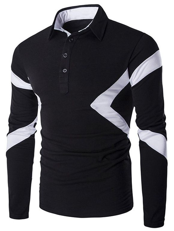 Chemise Polo Slim à Manches Longues - Noir 2XL