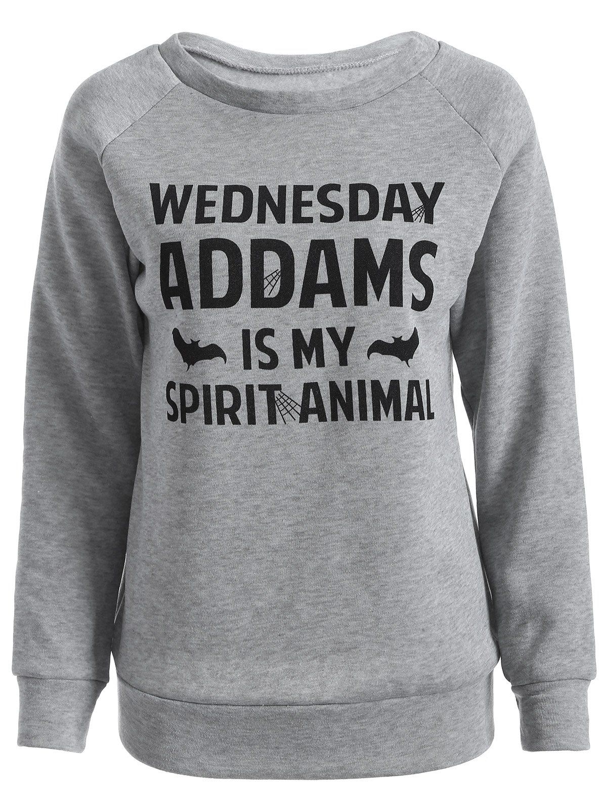 

Wednesday Addams Letter Crew Neck Sweatshirt, Gray