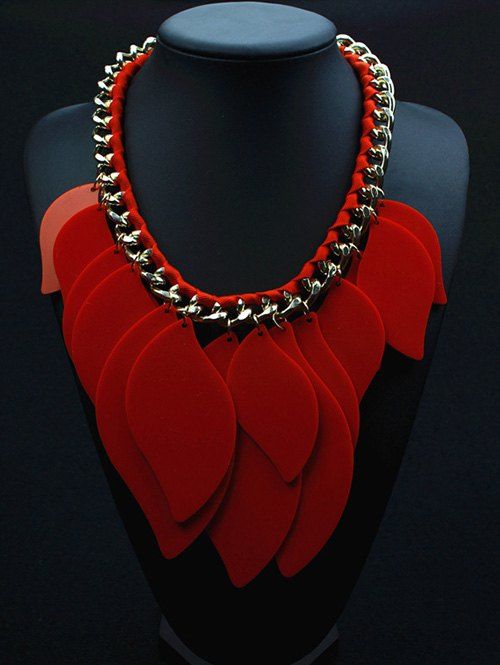 

Geometry Leaves Statement Necklace, Red