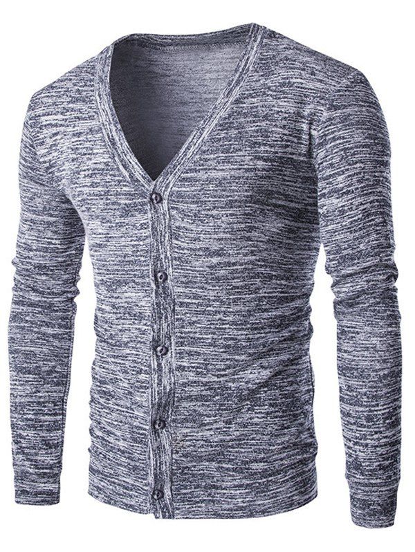 

Slim-Fit Button Fly Melange Cardigan, Light gray
