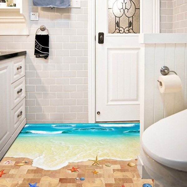 

Removable 3D Beach Bedroom Kindergarten Decoration Floor Sticker, Colormix