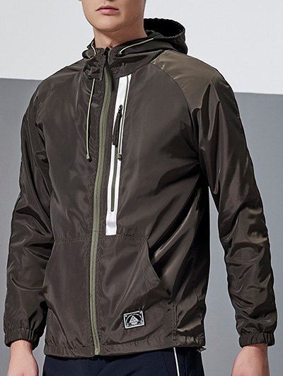 

Zipper Embellished Patch Design Hooded Jacket, Green