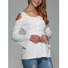 Lace Up Cold Shoulder Bell Sleeve Top - WHITE M