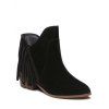 Chunky Heel Suede Fringe Ankle Boots - BLACK 39