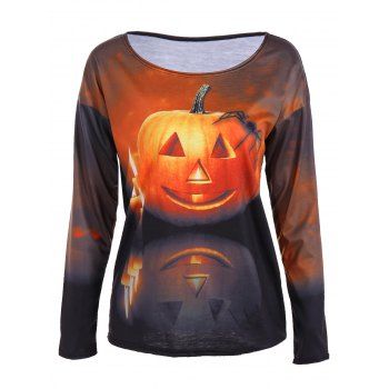 Halloween Pumpkin Round Neck Printed Wave Stripe Casual Dresses