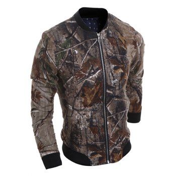 

Stand Collar 3D Deadwood Print Design Jacket, Colormix