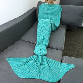 

Knitting Hemp Flower Warm Soft Sofa Mermaid Blanket, Green