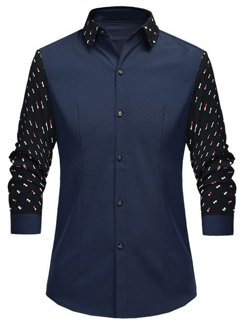 

Turn-Down Collar Triangle Pattern Shirt, Cadetblue