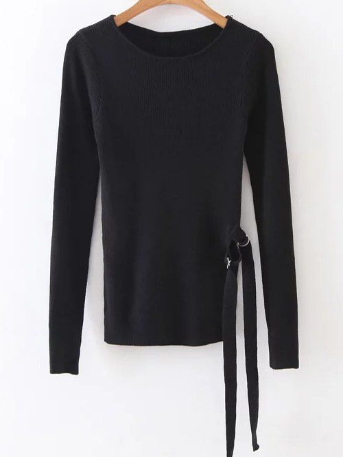 

Round Neck Ribbed Sweater, Black