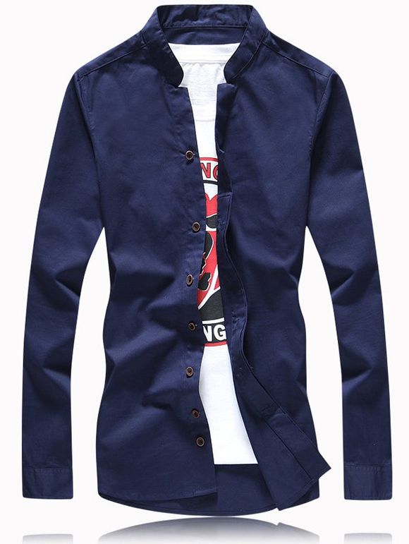 Tournez-Down Button Collar Solid Color Plus Size Shirt - Cadetblue M