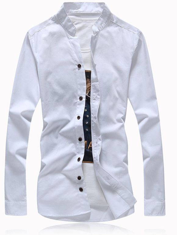 Tournez-Down Button Collar Solid Color Plus Size Shirt - Blanc M
