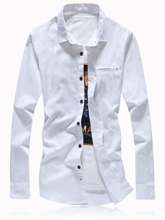 Tournez-Down Button Collar Adorn Plus Size Shirt - Blanc 5XL