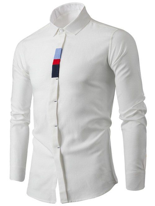 Col rabattu manches longues Color Block Shirt Agrémentée - Blanc M