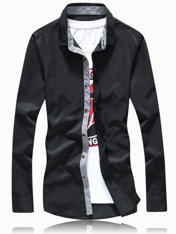 Tournez-Down Collar Button Épissage Taille Plus Chemise - Noir M