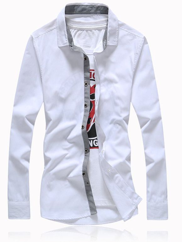 Tournez-Down Collar Button Épissage Taille Plus Chemise - Blanc M