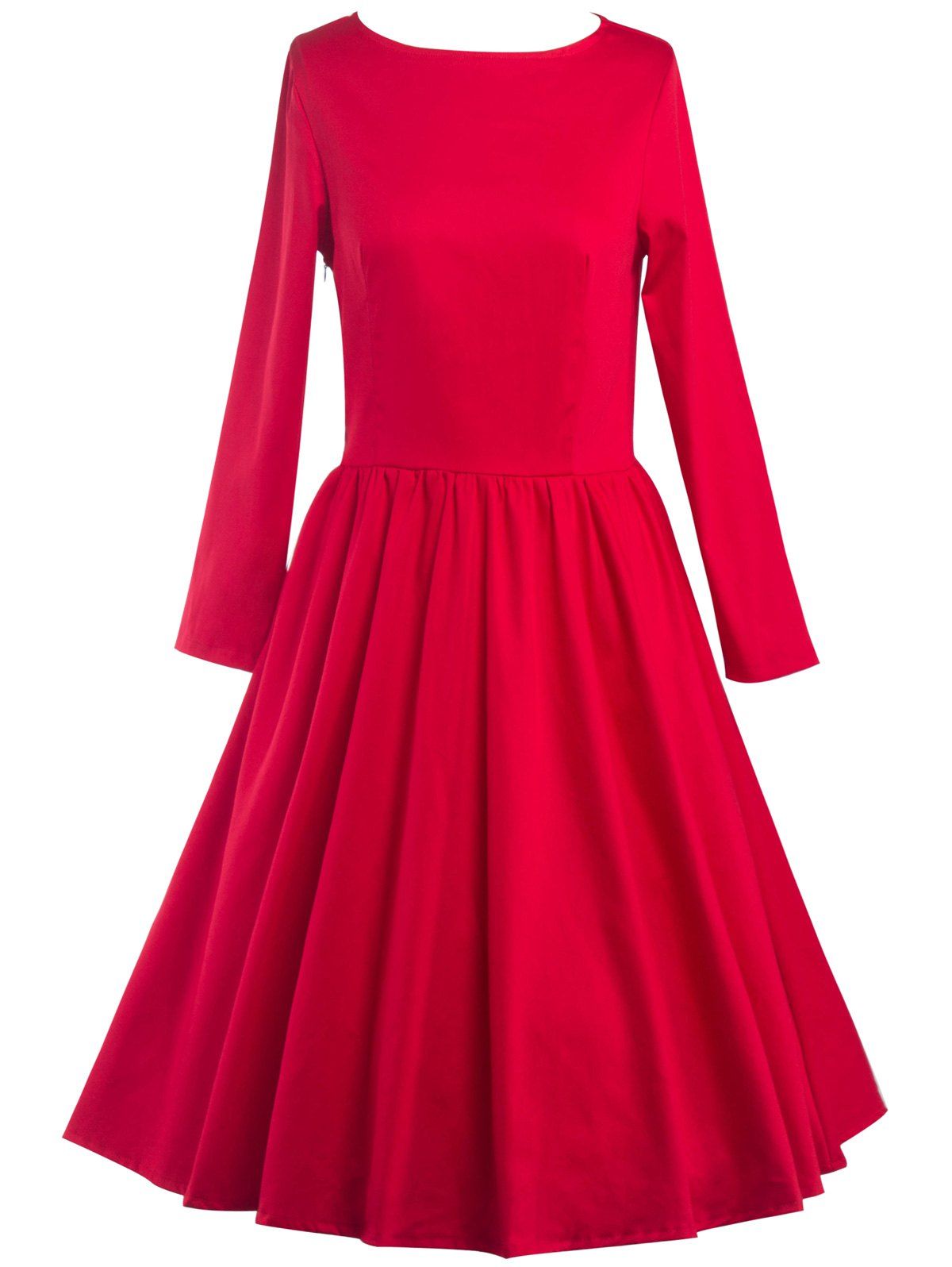 [32% OFF] 2021 Long Sleeve Fit And Flare Dress In RED | DressLily