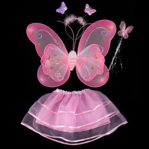 Ensemble Costume pour Enfants 4 Pièces Cosplay Ange de Papillon - Rose 