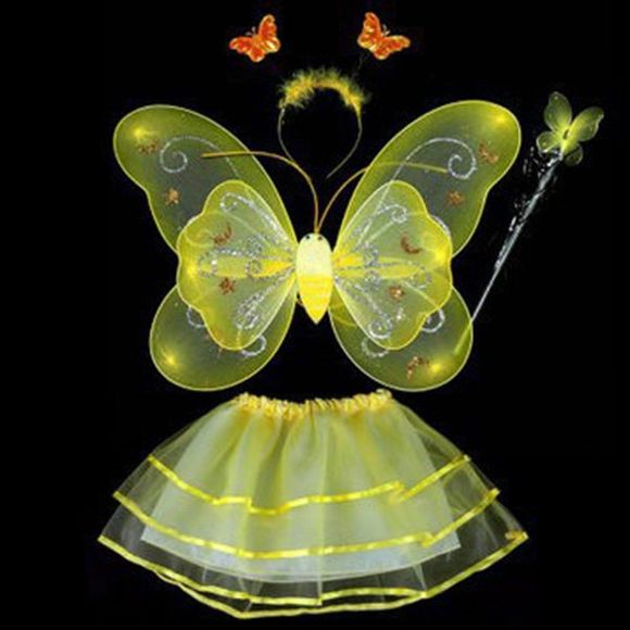 Ensemble Costume pour Enfants 4 Pièces Cosplay Ange de Papillon - Jaune 