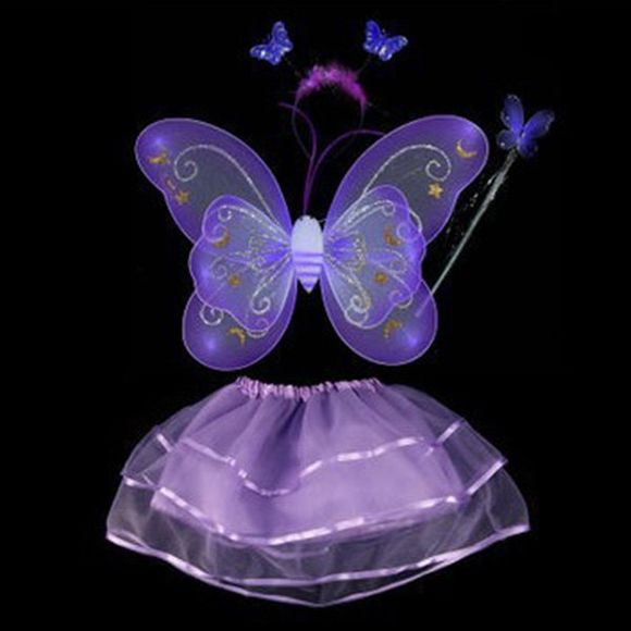 Ensemble Costume pour Enfants 4 Pièces Cosplay Ange de Papillon - Pourpre 