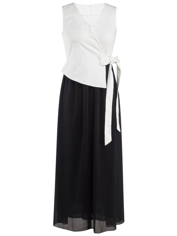 Asymétrique bowknot Color Block Dress - Blanc et Noir XL