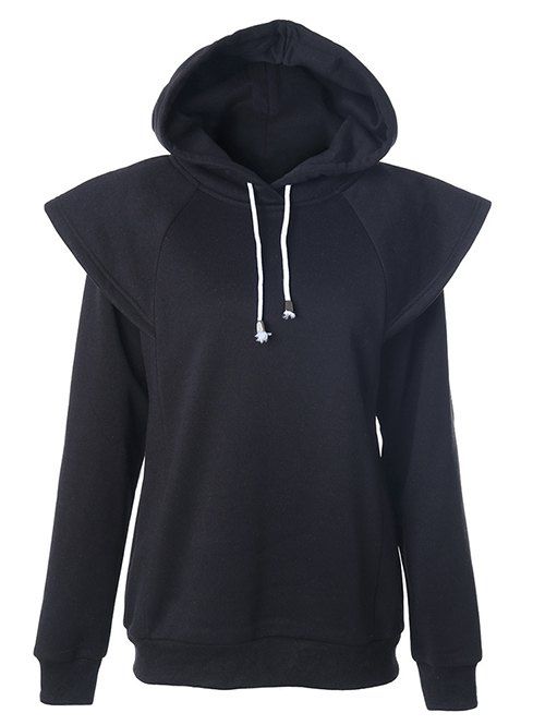 

Raglan Sleeve String Thick Hoodie, Black