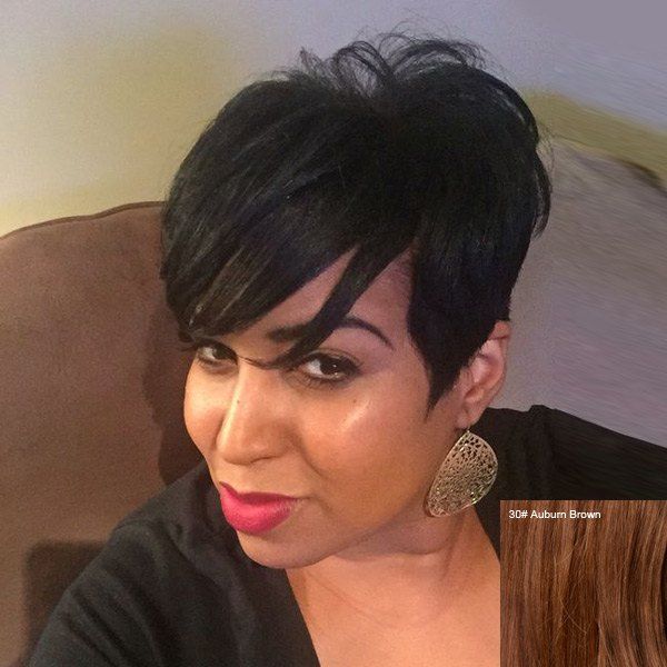 

Short Side Bang Straight Outstanding Capless Human Hair Wig, Auburn brown