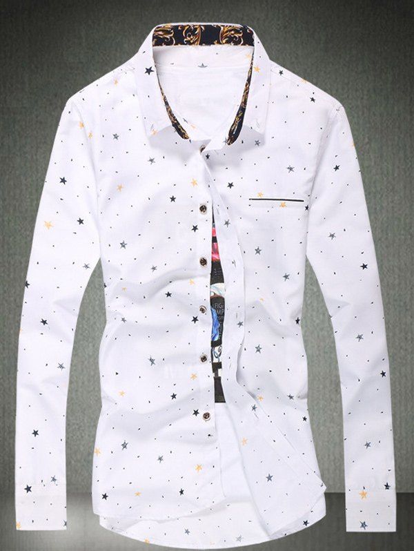 

Long Sleeve Pentagram Triangle Printed Plus Size Shirt, White