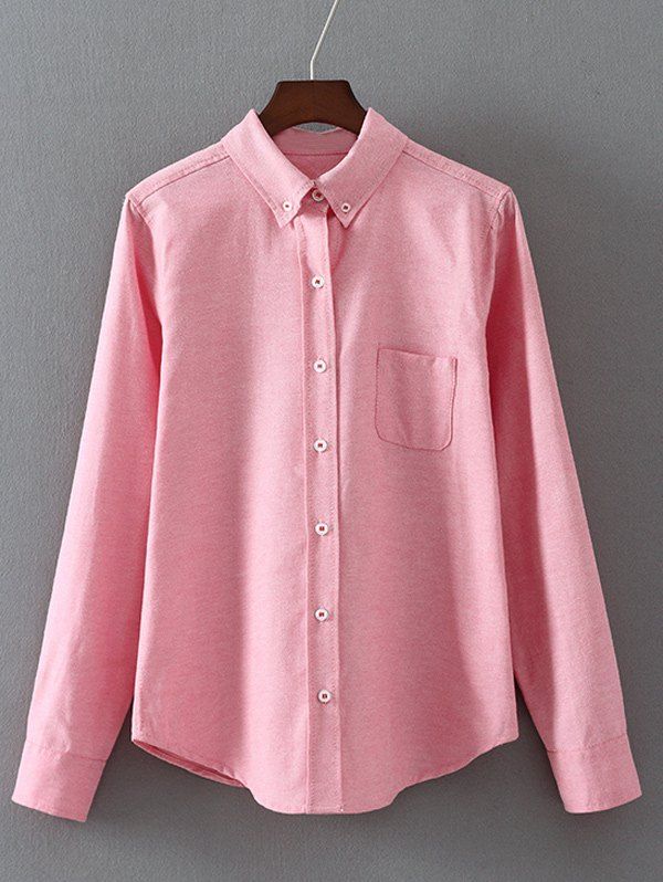 

Button Down Long Sleeve Shirt with Pocket, Watermelon red