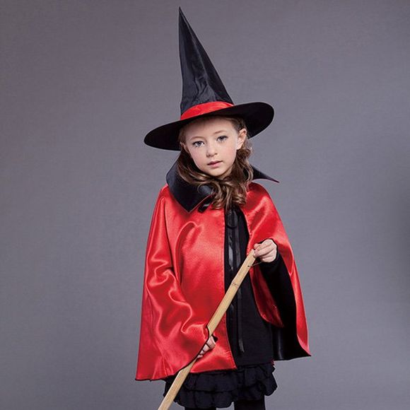 Halloween Sorcière Cospaly Prop enfants Cape Costume Set - Rouge et Noir 