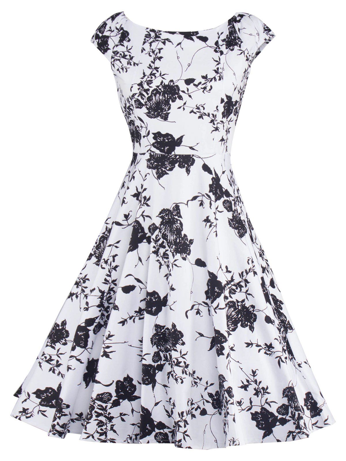 [41% OFF] 2021 Floral Print Vintage Swing Fit And Flare Dress In WHITE ...