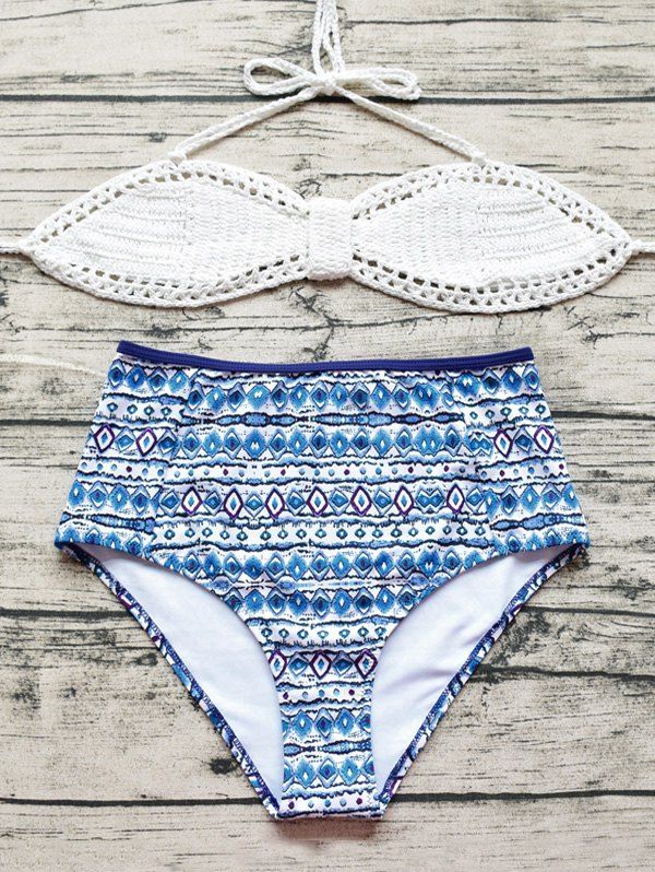 

Halter Crochet Geometric Bikini Set, White