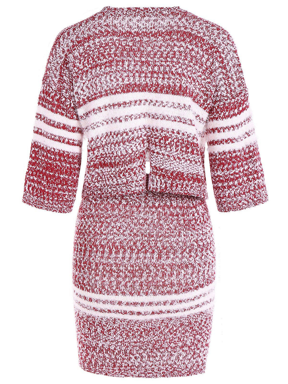 2018 Striped Cropped Sweater and Bodycon Mini Skirt RED ONE SIZE In Two