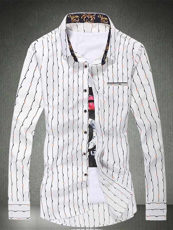 

Long Sleeve Vertical Wave Line Printed Shirt, White