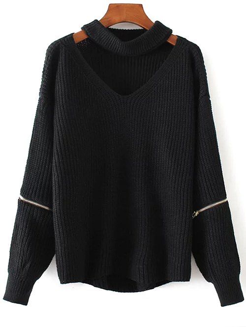 Chunky Choker Sweater - BLACK ONE SIZE