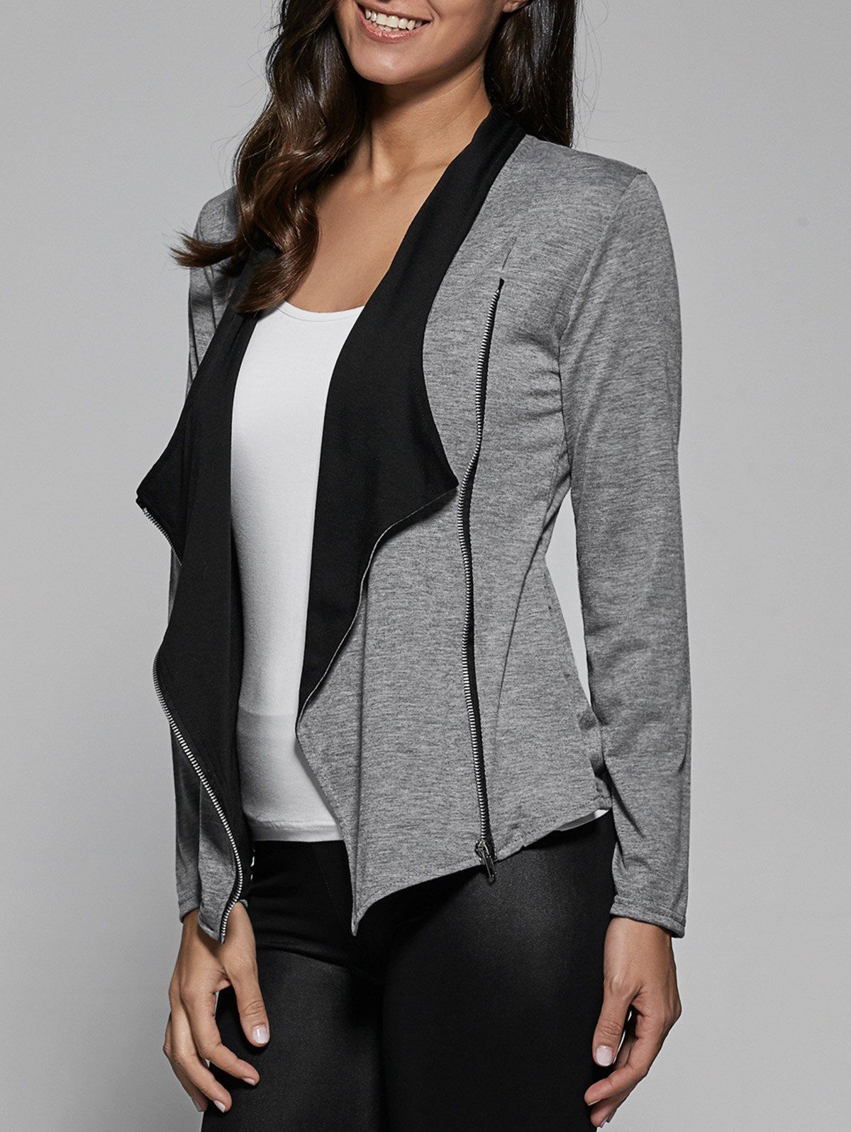 

Two Tone Asymmetrical Zip Jacket, Gray
