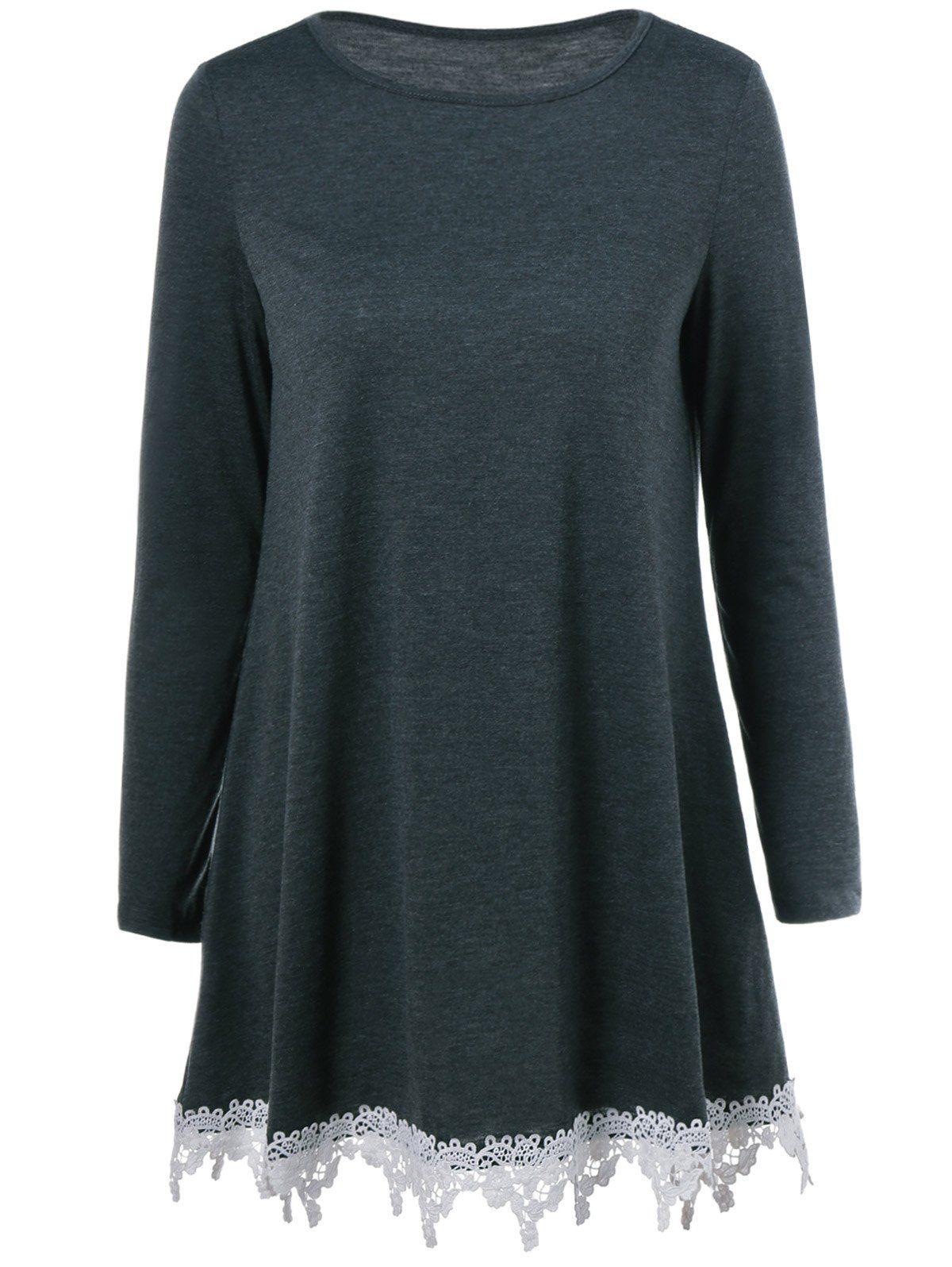 

Lace Trim Loose Fitting Blouse, Black grey