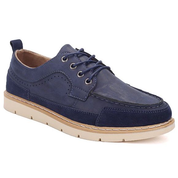 Broder Suede Spliced ​​Lace-Up Souliers - Bleu profond 41