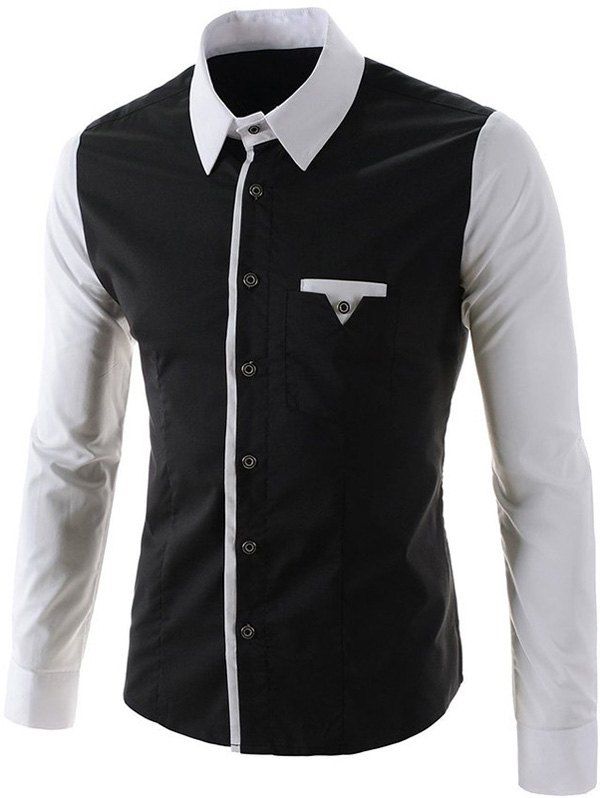

Slimming One Pocket Design Long Sleeves Shirt, Black