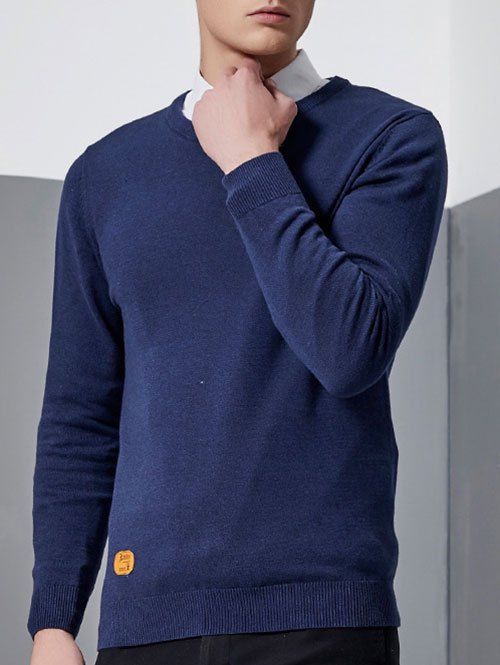 

Patch Design Crew Neck Pullover Knitwear, Deep blue